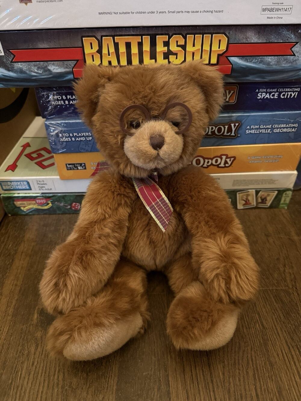 Gund Booker Bear Plush w/Glasses & Plaid Bow
